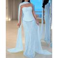 Abito Sirena Tromba Abito di alta moda Abito da sera Abito corsetto Formale Abito semi-formale Matrimonio Lunghezza al pavimento Senza maniche Senza spalline Chiffon Scarf con gonna con paillettes