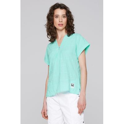 Schlupfbluse SOCCX, Damen, Gr. XXXL, blau (aqua splash), Material: 100% Baumwolle, Strukturmuster, casual, lässig geschnitten normal, Rundhals, Kurzarm Krempelärmel, Blusen, im Turn-Up-Look Image