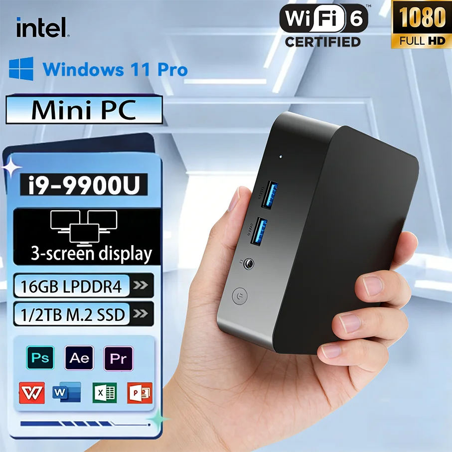 Mini PC Windows 11 Intel Core i9 8950HK 16GB DDR4 512GB 1TB SSD PC Gamer Computer Dual WIFI 6 BT5.2 4K HD Mini Gaming Pc Desktop