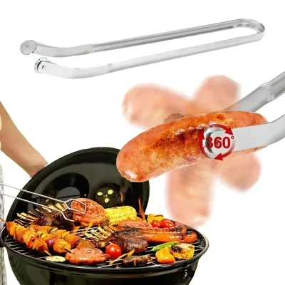 Nonstick Stainless Steel Sausage Turning Tongs Long Handle BBQ Tongs Professional Kitchen Tool for Grilling Barbecue Utensils