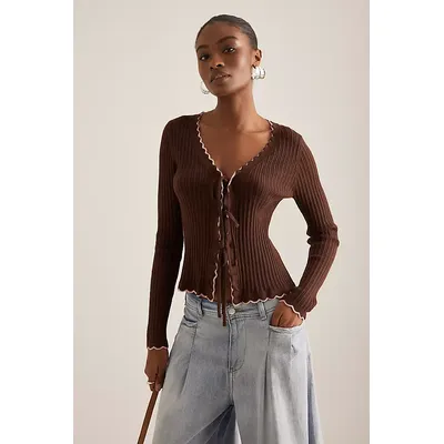 Maeve Sofia Scallop Tie-Front Cardigan