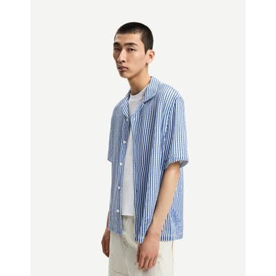 Bershka Striped Short Sleeve Shirt Men L Blue