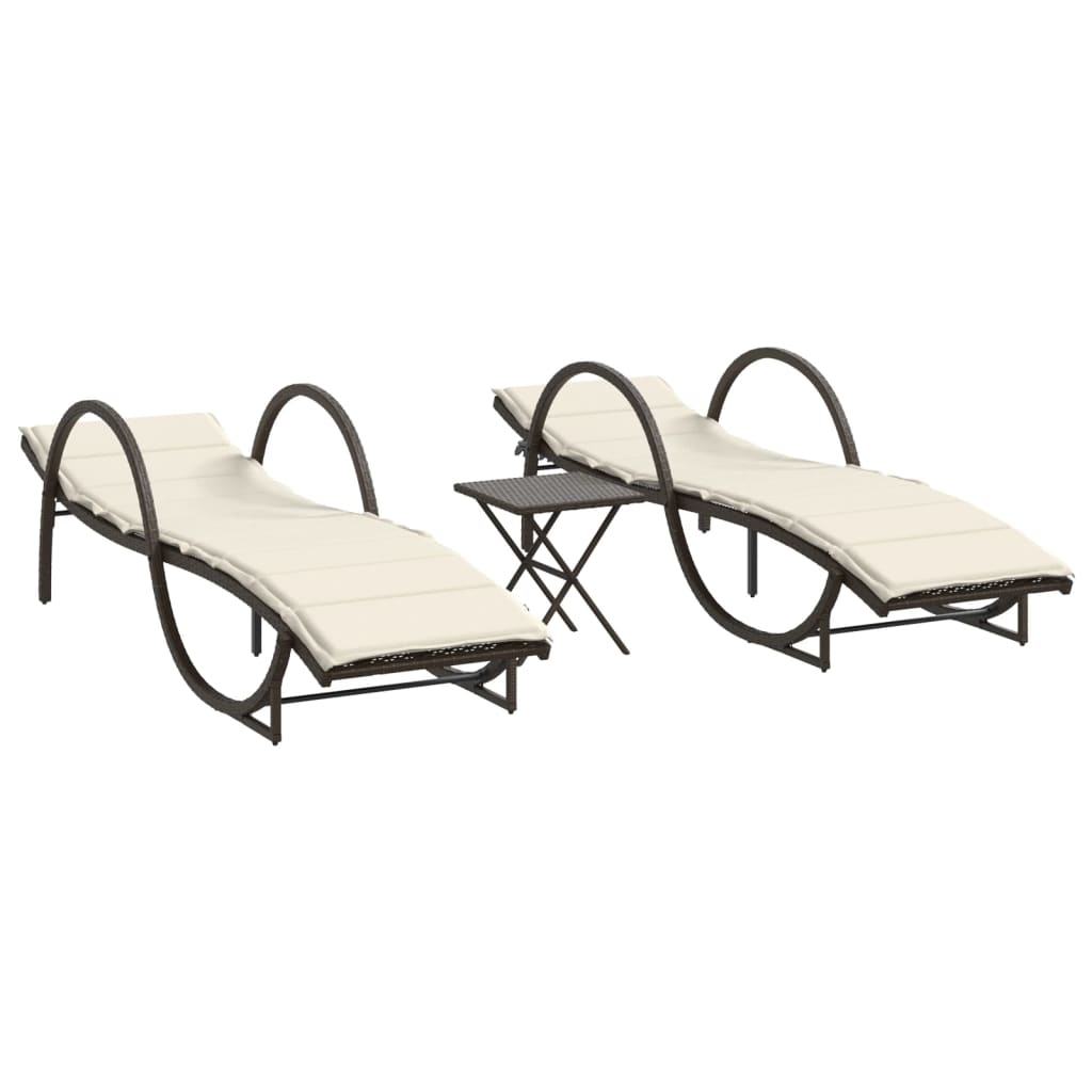 vidaXL Sonnenliegen 2 Stk. mit Tisch Braun Poly Rattan Image