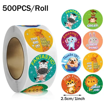500pcs Cute Cartoon Animal Stickers Reward Label Gift Packaging Birthday Party Label Stickers Stationery Sticker Image