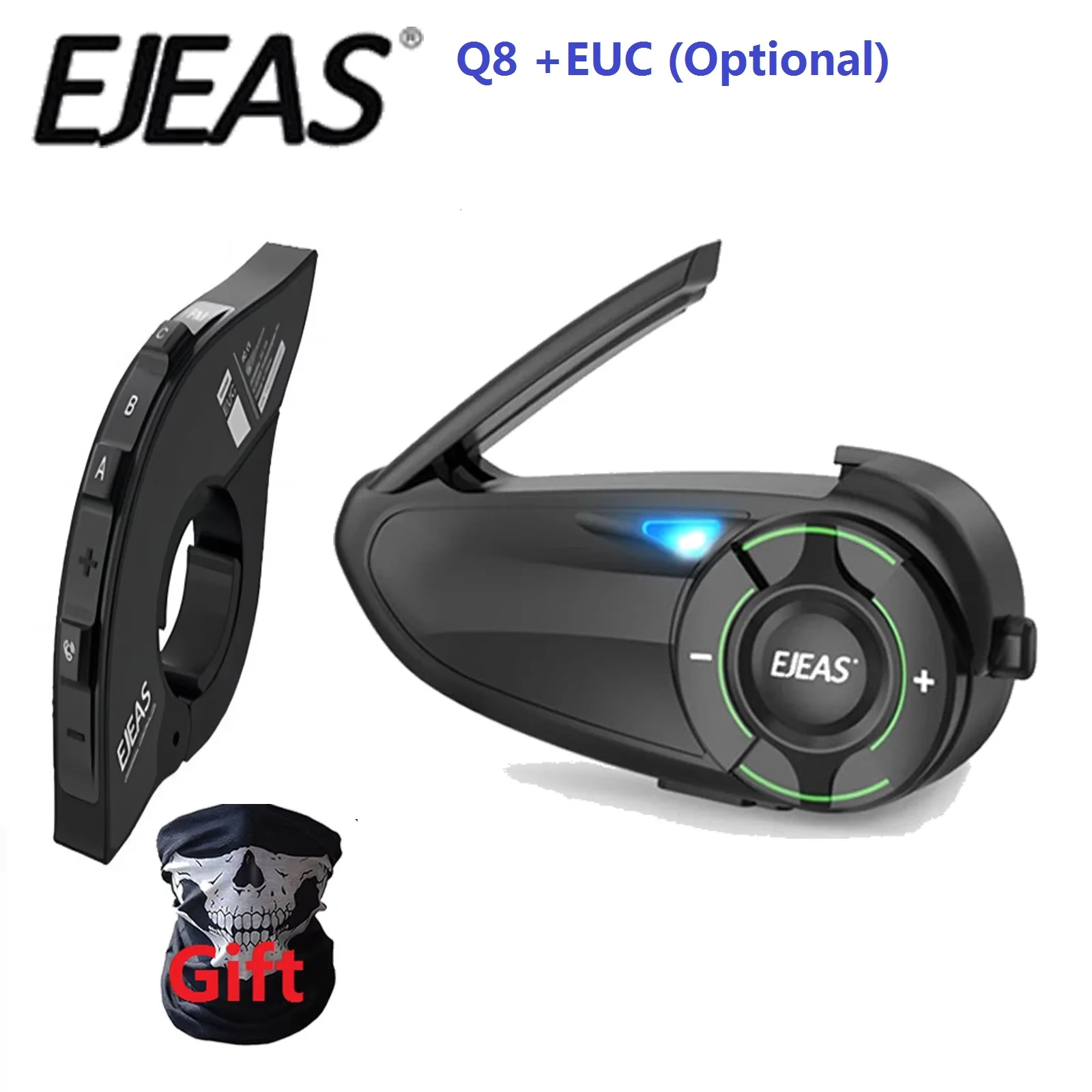 EJEAS Q8 Bluetooth 5.1 Motorradhelm-Headset-Gegensprechanlage mit EUC-Fern-Walkie-Talkie, für 6-Fahrer, die auf Echtzeit sprechen, IP67 Image