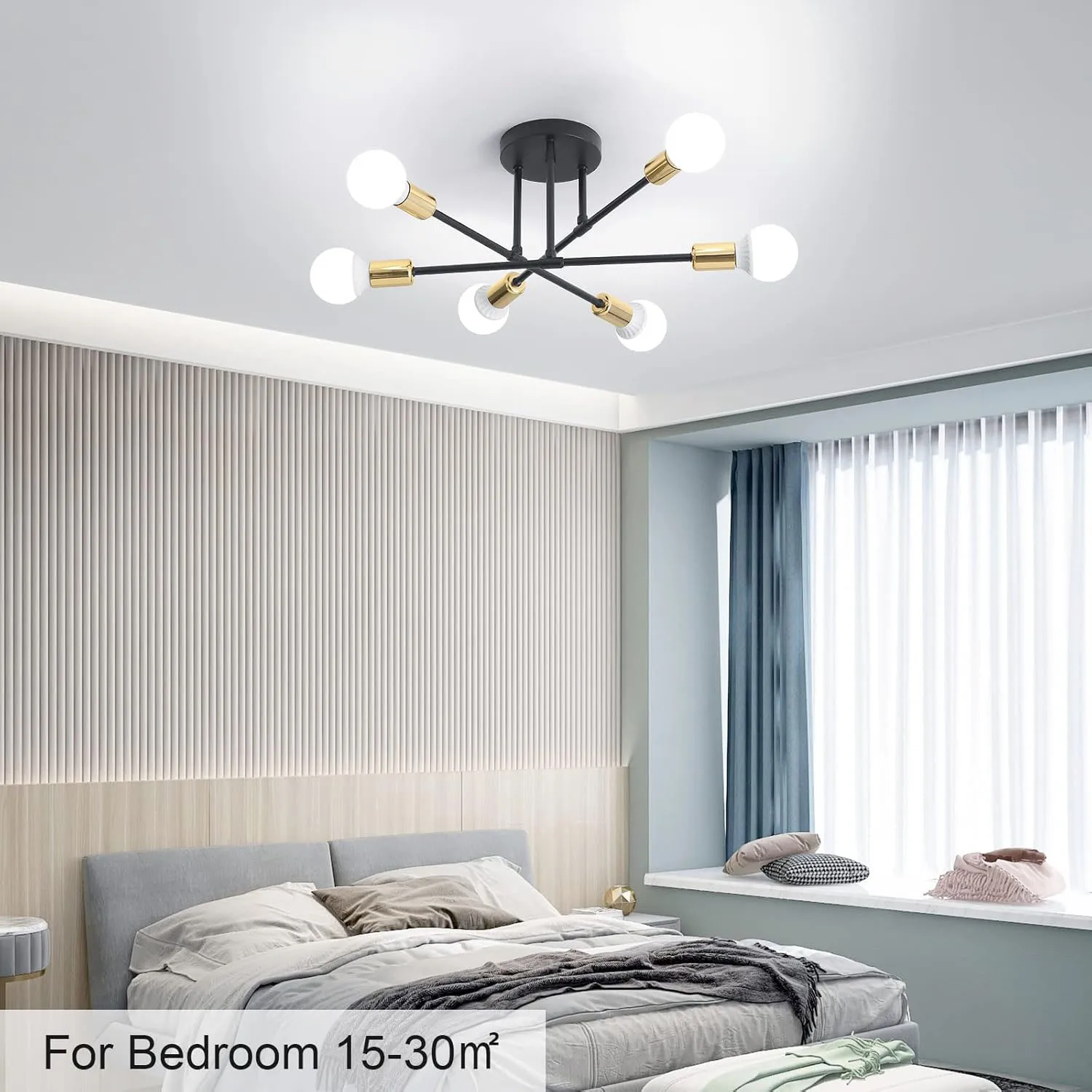 6-flammiger halbbündiger Kronleuchter, moderne Kronleuchter-Leuchten, Kronleuchter-Beleuchtung für Wohnzimmer (Glühbirne nicht im Lieferumfang enthalten)