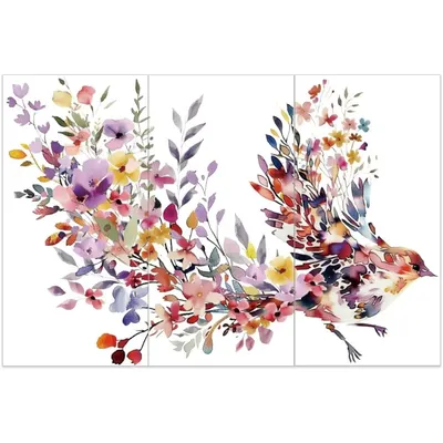 3 Stück/Set florale Vogel-Reibtransfers für Möbel und Kunsthandwerk, 15,2 x 30,5 cm, Aquarell-Vogel-Möbelaufkleber, Dekor-Transfer Image