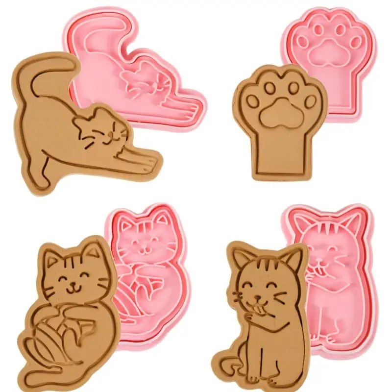8 stücke Nette Katze Ausstechformen Cartoon Katze Pfote 3D Pressbare Keks Form Gebäck Stempel Küche Backen Hause Backformen Werkzeug kinder Favor Image