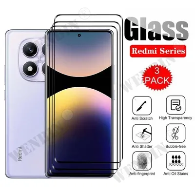 3 Pcs Tempered Glass For Redmi Note 14 / Note 14 Pro / Note 14 Pro Plus / 4G/5G Curved Full Cover Screen Protector