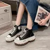 2024 Frühling High Top Canvas Sneakers Frauen dicken Boden weiße Schuhe Frauen Casual Board Schuhe
