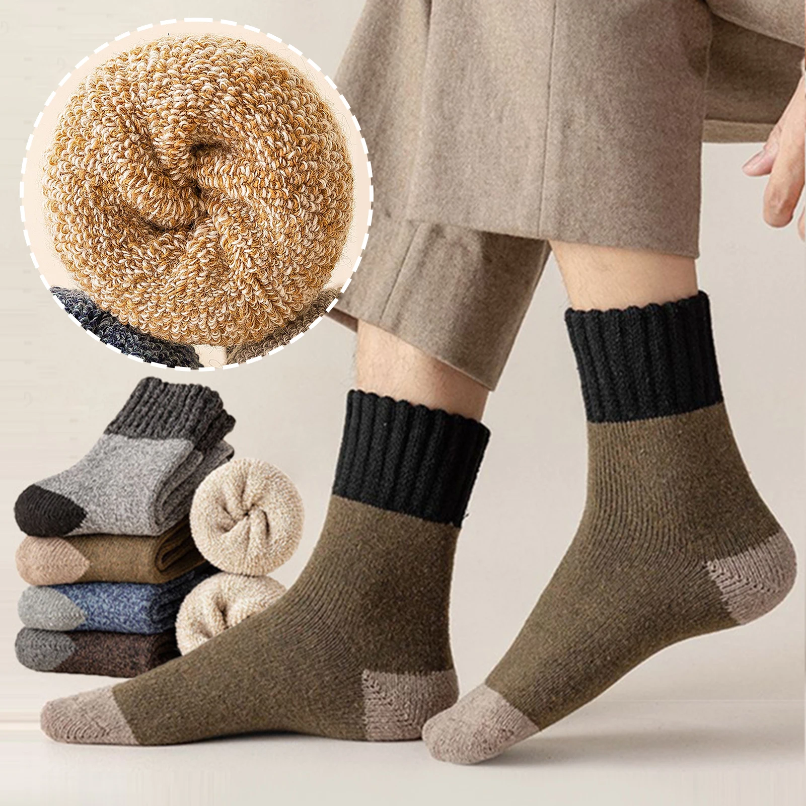5/10 Paar warme Wollsocken, Herren-Thermo-Crew-Socken, dicke, weiche, bequeme Haussocken, Winter-Wollsocken für den täglichen Gebrauch Image