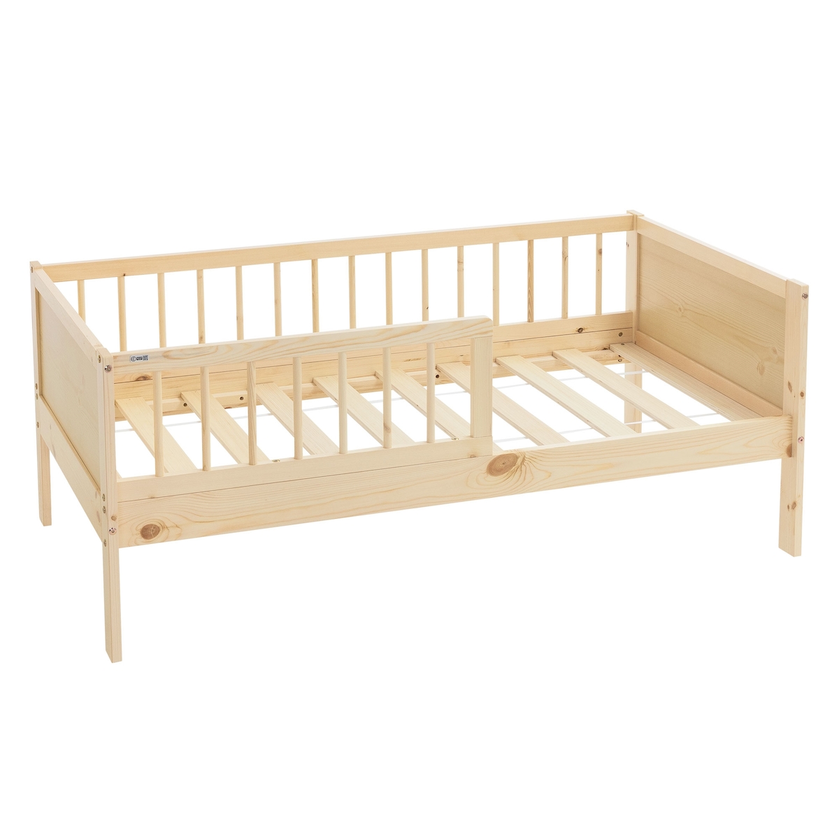 ML-Design Kinderbett 70x140 cm Natur, Holzbett mit Lattenrost & Rausfallschutz, Jugendbett aus massivem Kiefernholz, Montessori Einzelbett Babybett Image