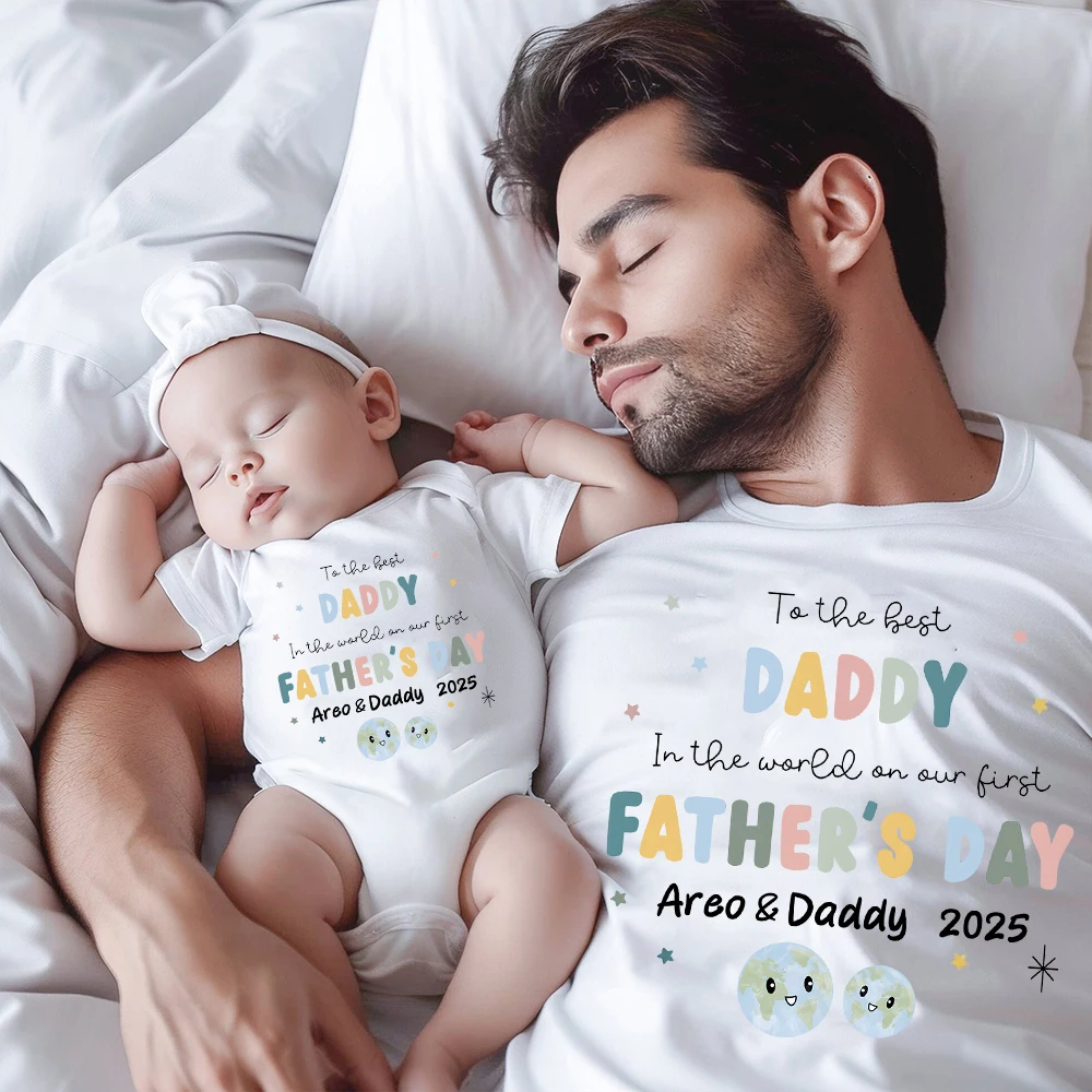 Cadeau de fête des pères pour papa et bébé, vêtements assortis avec noms, look partenaire pour père et bébé, cadeau parfait pour la fête des pères