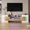 Meuble TV, blanc brillant, 200 cm, éclairage LED, meuble de salon. Design moderne.