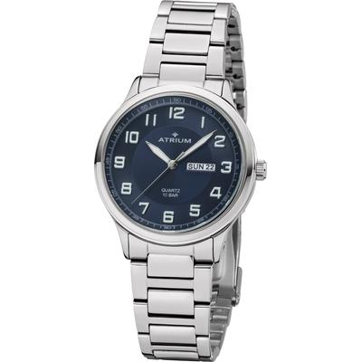 Quarzuhr ATRIUM, silber (silberfarben, blau), Armbanduhren, Herren, Armbanduhr, Herrenuhr, Edelstahlarmband, analog, Wochentag, Tag Image