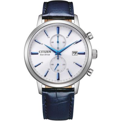 Chronograph CITIZEN, blau (dunkelblau), Armbanduhren, Herren, Armbanduhr, Herrenuhr, Solar, Stoppfunktion, Lederarmband Image