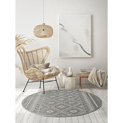 Teppich THE CARPET "Calgary round", grau, H:1mm Ø:160cm, Polypropylen, Teppiche, moderner robuster In und Outdoor Teppich Image