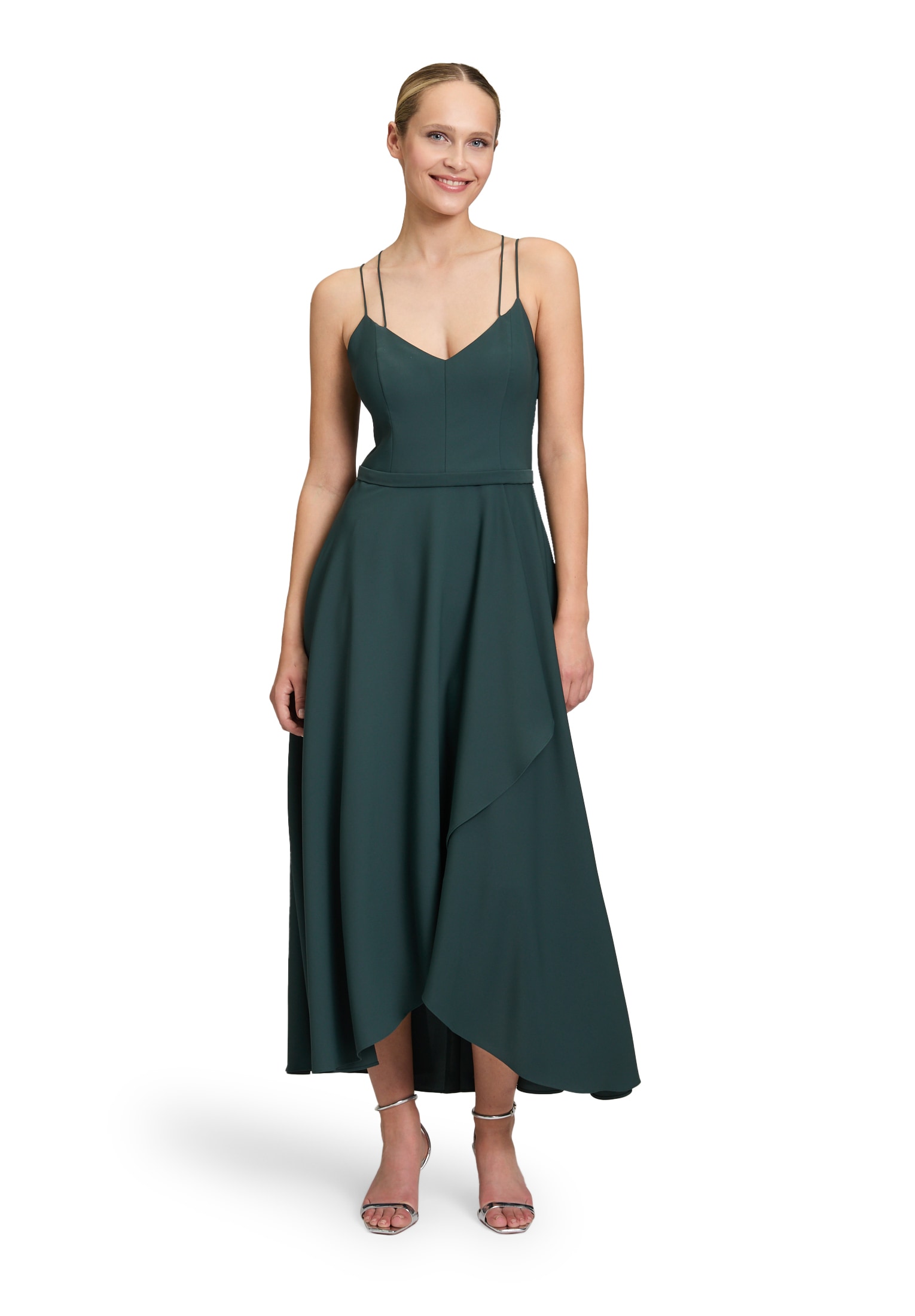 Abendkleid VERA MONT "Damen Abendkleid mit Volant", Damen, Gr. 44, Normalgrößen, grün (dusty slate), Obermaterial: 100% Polyester. Futter: 100% Polyester., Elegant, tailliert lang, Kleider, Design Image