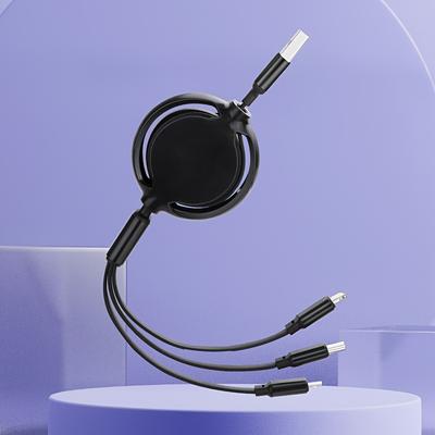 TEMU 3in 1 Expandable Usb Cable - Flat Silicone, Male To Male, Compatible With For Iphone, , Type-c, Micro Usb - Portable Charger Image