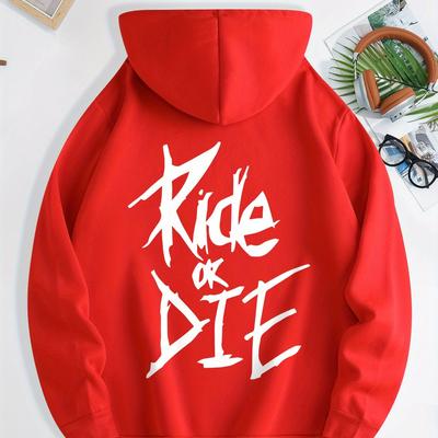 TEMU Men's Ride Graphic Hoodie - Casual Pullover With Kangaroo Pocket, Adjustable Drawstring Hood & , Machine Washable Streetwear, Men's Pullover | | Kangaroo Pocket Hoodie Image