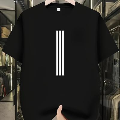 TEMU [lightweight Design] Men's Navy Blue Striped T-shirt - Comfortable, Crew Neck, Polyester , Ideal For Summer Fashion Image