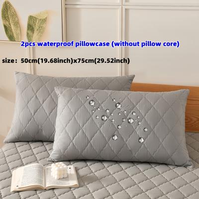 TEMU 2pcs Waterproof Pillowcase (without Pillow Core) Soft And Comfortable, Machine Washable Waterproof Pillowcase Suitable For Bedrooms, Hotels, Dormitories Image