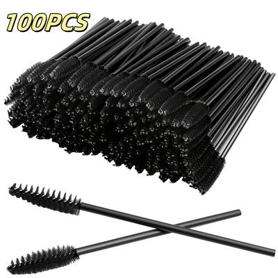 TEMU 100pcs/50pcs Disposable Mascara Brushes, Nylon Bristle Eyelash Brushes, Odorless Brow Extension Applicator With Abs Plastic Sticks, Suitable For Eyebrow And Lash Extension Image