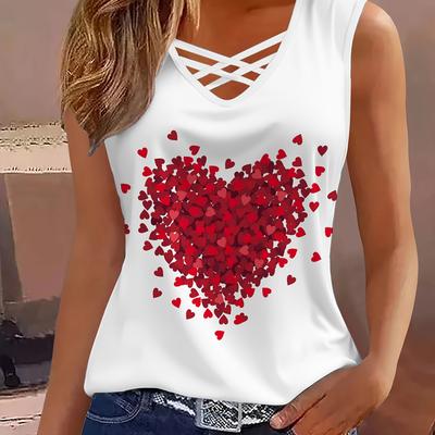 TEMU Women's Elegant V-neck Floral Print Tank Top With Straps, Casual Summer Sleeveless T-shirt For Ladies Image