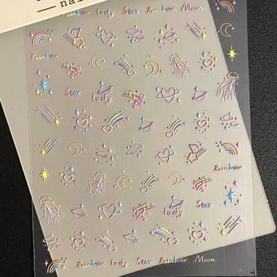TEMU 1pc Nail Stickers - Self-adhesive Diy Decals With Cartoon Planets & Designs, Glossy Finish, Water Bottles, Cameras & Projects, Water Bottle Decals|vibrant Nail Art|selfadhesive Decals Image