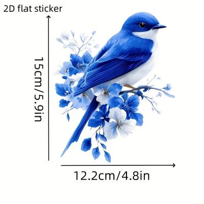 TEMU For Blue Bird Perched On Branches Blooming With Blue And White Flowers - Multifunctional Vinyl Sticker Decals Image