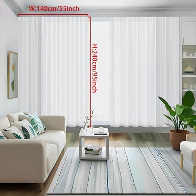 TEMU 2pcs White Sheer Curtain Top Rod Pocket Hooks With Multiple Hanging Options - Suitable For Living Room, Bedroom, Home And Office Elegant Soft Semi-sheer Curtains Image