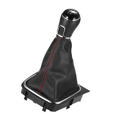 TEMU Tomshoo 5-speed Manual Gear Shift Knob With Gaiter Cover, Premium Leather, Elegant Red Stitching, 110mm Hole Diameter, With Compatible For Vw Golf 5 6 Image