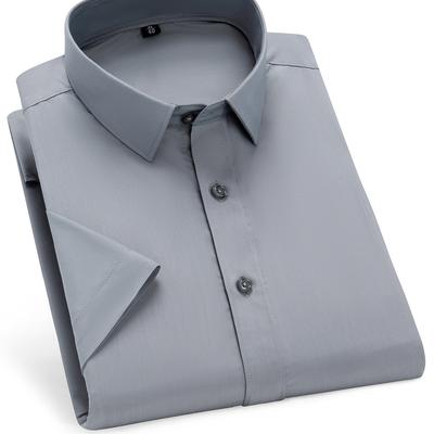 TEMU 2025 Summer Men's Wrinkle-resistant Modal Short Sleeve Shirt - Solid Neck Business Casual Shirt, Breathable & Soft Fabric, Hand Wash Only, Antiwrinkle Clothing, Material Image