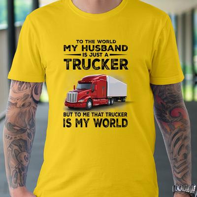TEMU My Husband Is Just A Trucker Print, Men's Casual Round Neck Short Sleeve T-shirt, Outdoor Comfy Top For Summer Image