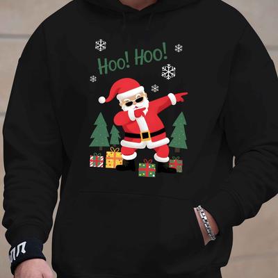 TEMU Men's Winter Casual Hoodie, 100% Polyester Long Sleeve Sweatshirt With Christmas Graphic, Regular Fabric With Stretch, 200gsm - Gift For Men Image