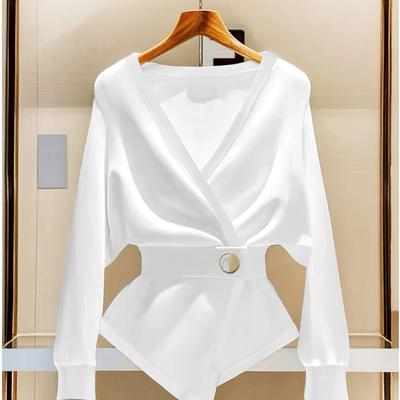 TEMU [ Fortune] 2025 New Fashionable And -neck Waist-cinching Knitted Sweater For Spring And Autumn Image