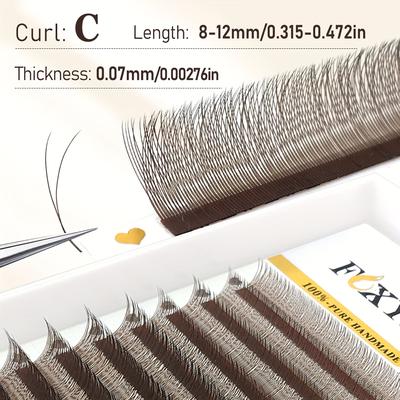 TEMU 12 Foxymei Brazilian Individual Eyelash Extensions - B/c/d , 8-12mm & 8-15mm Lengths, Ultra-thin 0.07mm W-shaped Lashes, & Lighter Natural False Lashes For , Salon & Diy Use Image