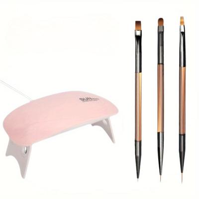 TEMU 4pcs, Nail Art Tools Set, Nail Dryer, Japanese Construction Pen, Nail Art Dual Tip Multi-functional Brush, Dual Purpose Light Relax Pen, Stretching Pen, Colorful Nail Art Pen, Nail Art Tools Image