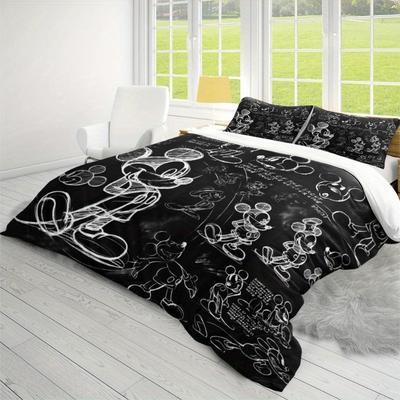 TEMU 3pcs And Mouse Cartoon Bedding Set, 1 Duvet Cover And 2 Pillow Cases Black And White Bedding Set - Fun And Cozy Duvet Cover With Matching Pillowcases Super Soft Fade Resistant Microfiber Image
