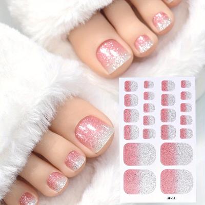 TEMU 1pc 22tips Shiny Glitter Baking Free Toe Nail Sticker Full Cover Silvery Foil Waterproof Foot Sticker Manicure Art Diy Decoration Image