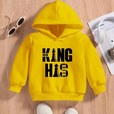 TEMU Boys Casual Hooded Sweatshirt Long Sleeve Polyester Knit Fabric Pullover With Alphabet Pattern For Fall/winter - King Chess Piece Graphic Hoodie For Kids 12 And Under Image