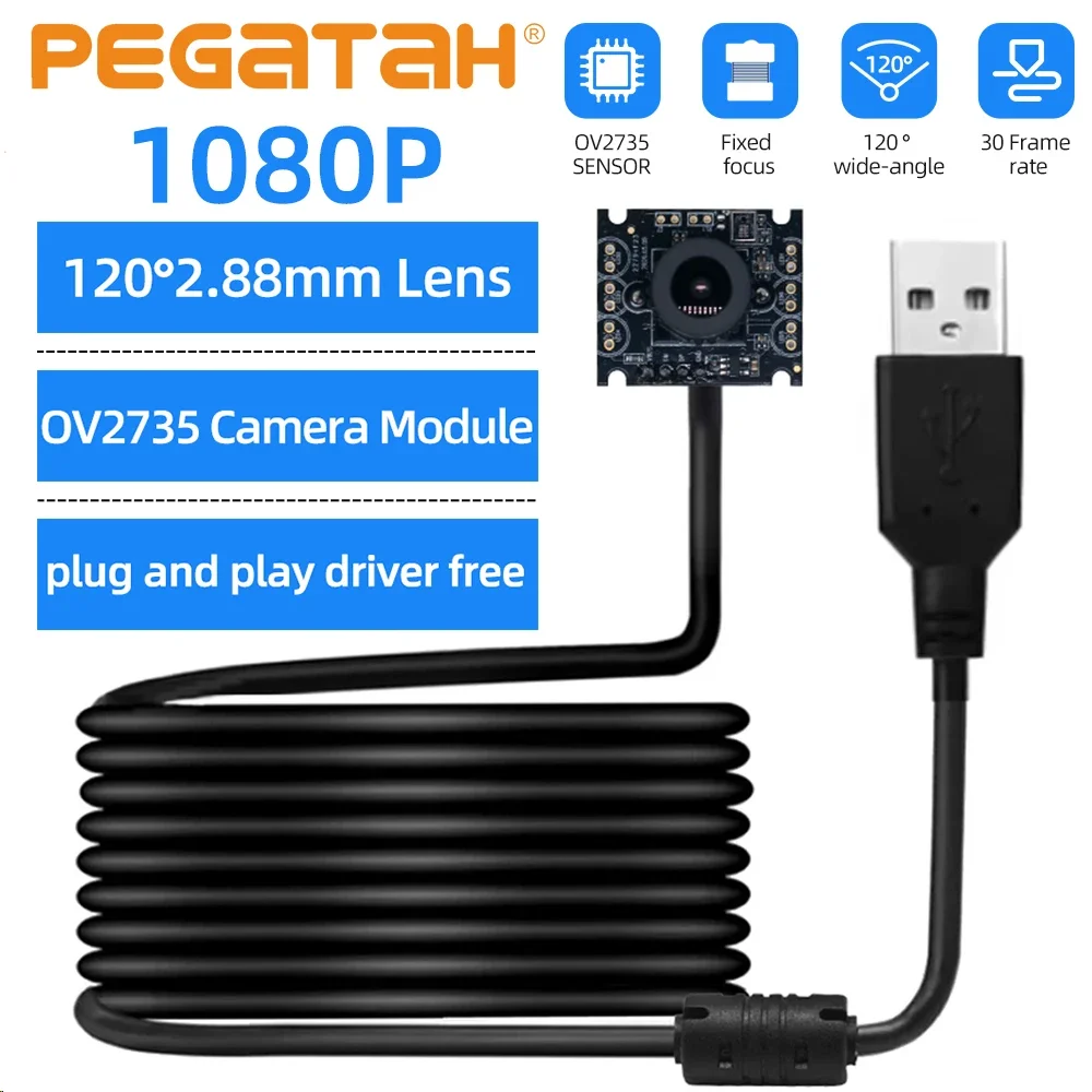 PEGATAH OV2735 1080P 30FPS 1,5M Kabel 120 ° 2,8-mm-Objektiv-USB-Kameramodul, 1/2/3 Stück OV2735 2MP Webcam-Gesichtserkennungskameras Image