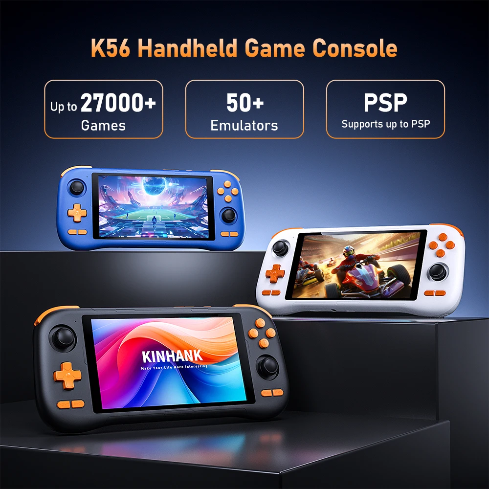 KINHANK K56 Handheld-Spielekonsole 5,5 Zoll Touchscreen 50 Emulatoren für PS1/PSP/DC/SS Android 14 5000 mAh WIFI5 Retro-Game-Player Image
