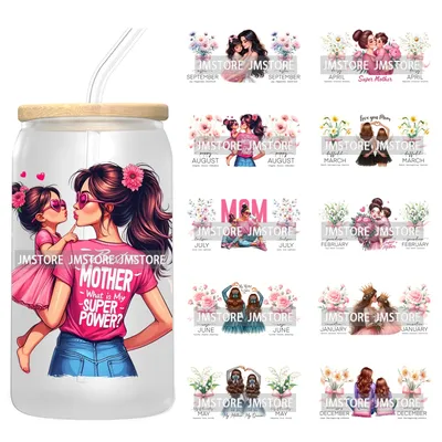 Floral Mama Coquette Muttertag Geburt Monat Blume 16OZ UV DTF Cup Wrap Transfer Aufkleber Wasserdichtes Logo für Libbey Glasdose Image