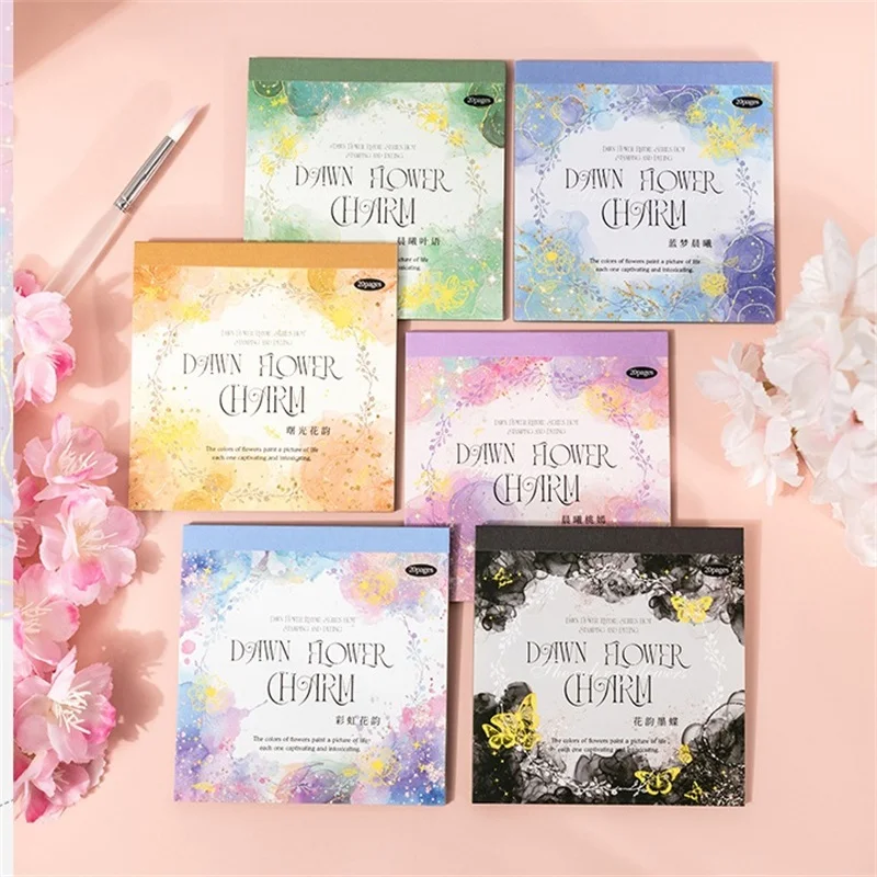 20 blätter Verträumte Aquarell Färben Material Heißer Stanzen Gestanzte PET Aufkleber Buch DIY Sammelalbum Tagebuch Album Ästhetische Schreibwaren Image