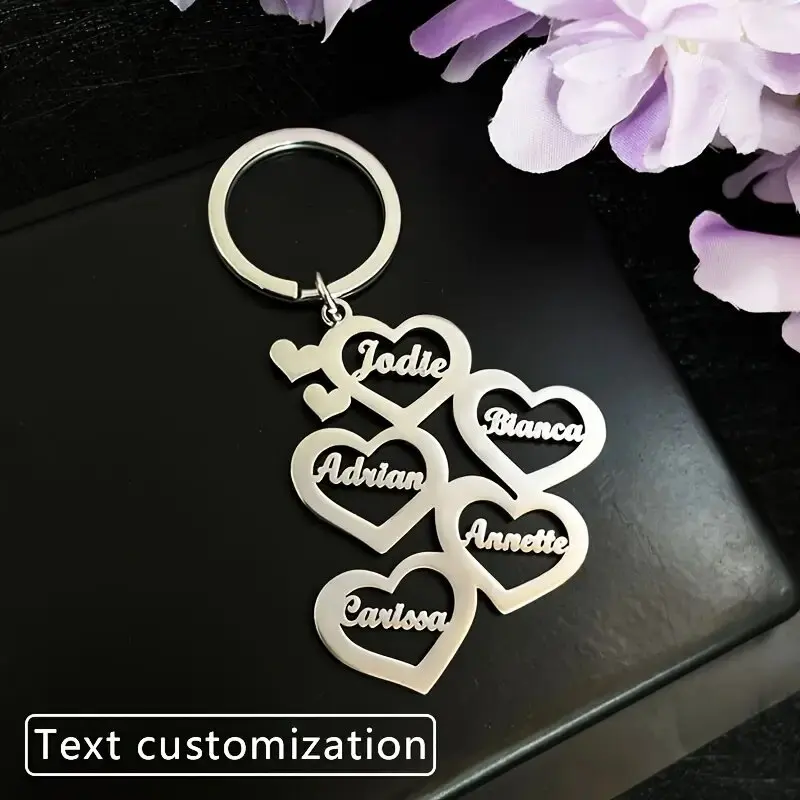 Personalisierter Schlüsselanhänger mit Namen und Herz, individueller Schlüsselanhänger mit Namenstext für Liebhaber, Edelstahl-L llavero für Damen und Herren Image
