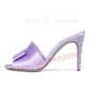 Elegante Schleife Band Satin Pantoletten Frauen Sommer Kristall High Heels Party Abend Schuhe Offene
