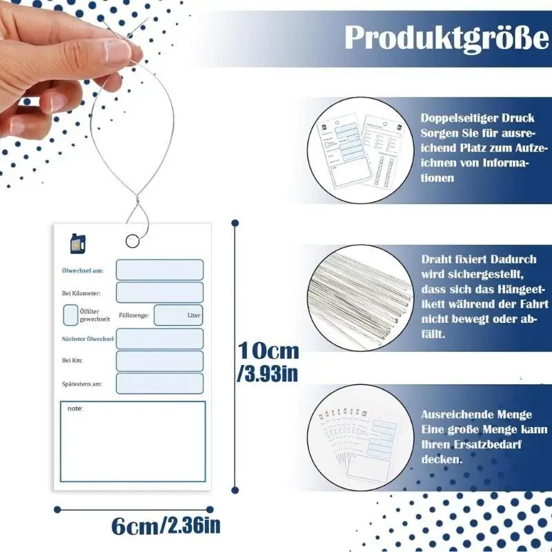 E7CA -Ölservice -Etiketten Ölwechselkarten für einfache Fahrzeugwartungsverfolgung eingestellt Image