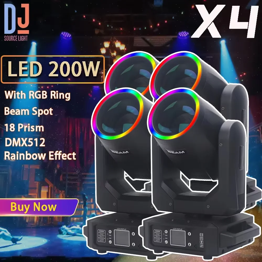 4Pcs LED 200W Moving Head Licht Strahl + Spot + 18 Prisma + Regenbogen Wirkung Bühnen Beleuchtung dmx DJ Disco Party Hochzeit Bühne Effekte Lampe Image