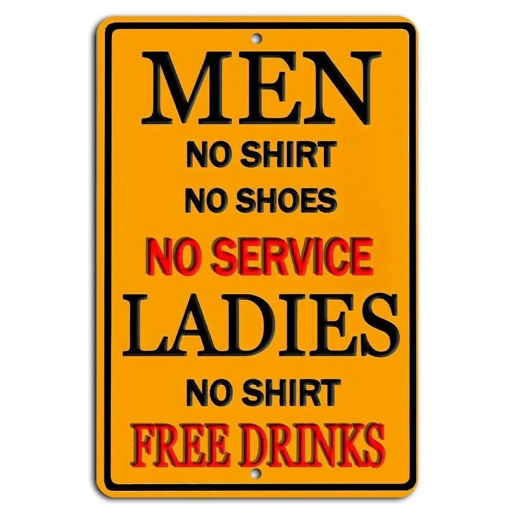 Topless Beach Funny Bar Decor – Metallschild „No Shirt, Drink Free“ – für Poolbars und Strandclubs Image